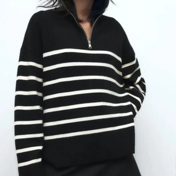 Zara Striped Sweater with Zip - Picture 1 of 4